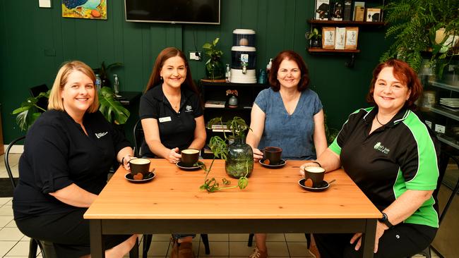 Team Townsville has scheduled a series ‘Café Conversations’ around Townsville to entice residents to share their experiences and accept help still on offer. Teresa Hudson, Emma Rush, Karen Withers and Kelly Bolger