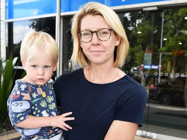 Passengers Mareike Crawford and her family were left grounded at Sunshine Coast Airport. Picture: Patrick Woods.