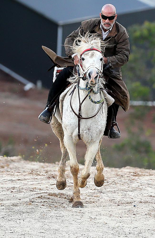 Mamdouh Elomar rides his horse at his Denham Court home. Picture Craig Greenhill.