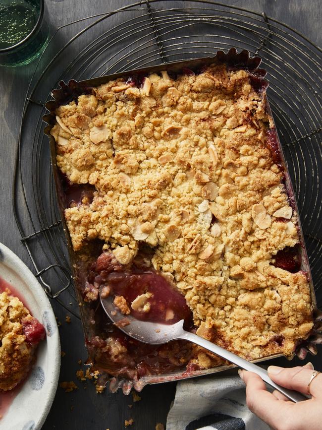 Rhubarb, strawberry & rose crumble. Picture: Guy Bailey