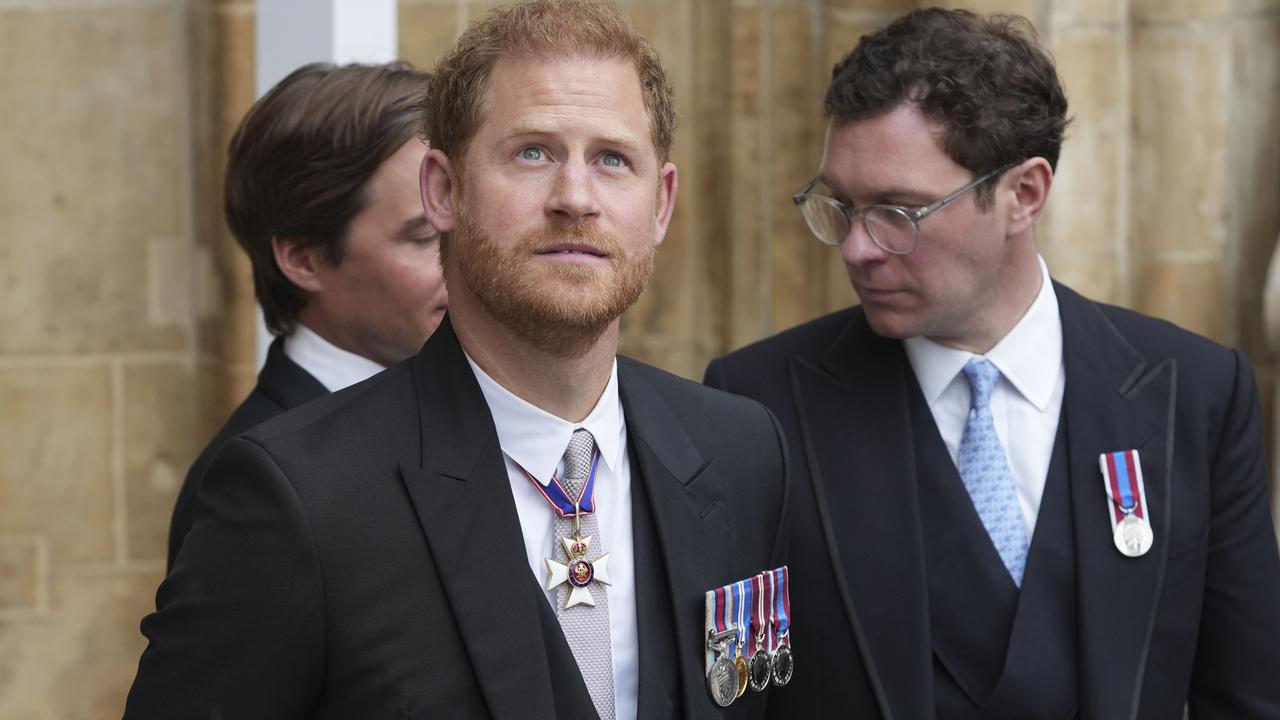 Harry and Jack Brooksbank (R) outside the service. Picture: Getty