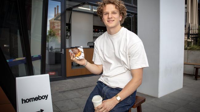 Homeboy, aka Tom Oswald at his new city cafe 'Homeboy' on the ground floor of Yugo Adelaide City, North Terrace. Picture Emma Brasier