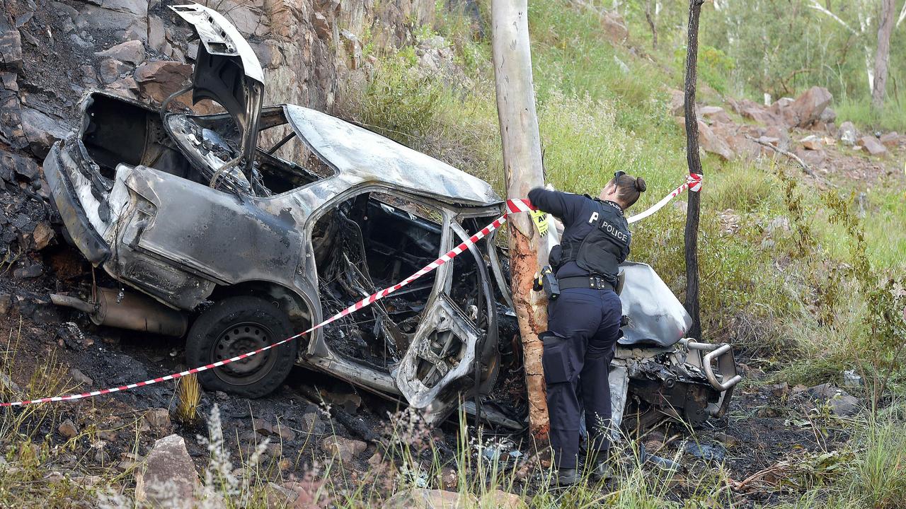 A car crashed over the side of a road on Mount Stuart. PICTURE: MATT TAYLOR.