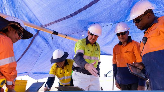 Bryan Granzien inspects samples collected at the Hawsons Iron project near Broken Hill.