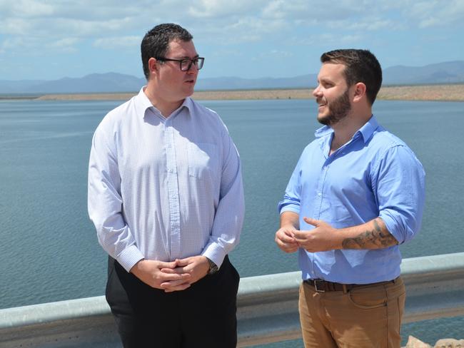 Dawson MP George Christensen and LNP candidate for Herbert Phillip Thompson at the Ross River Dam in Townsville after Government announced $200 million for Haughton Pipeline Duplication water project. Picture: Clare Armstrong