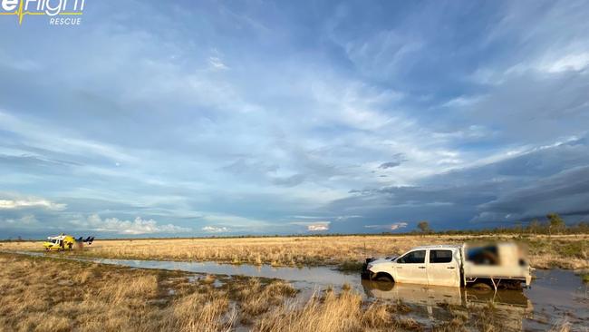 A young boy and his father were saved from flood waters in remote northwest Queensland after travelling companions walked cross country for 12 hours to raise the alarm when the group’s ute was bogged west of Mount Isa. PICTURE: LifeFlight