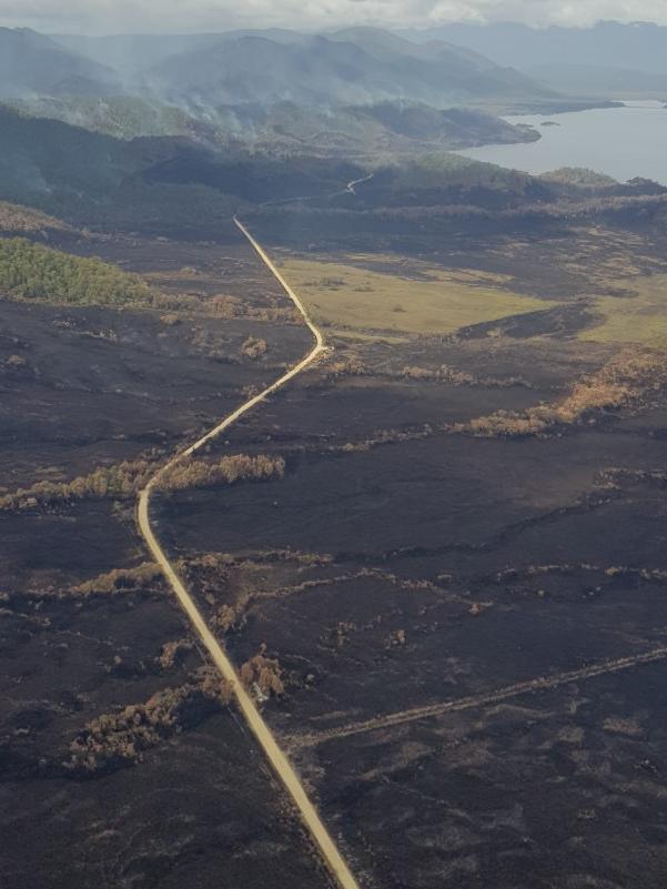 Aerial photos of Tasmania’s Southwest after being ravaged by bush fires in January. Picture: DAIN CAIRNS/PAR AVION