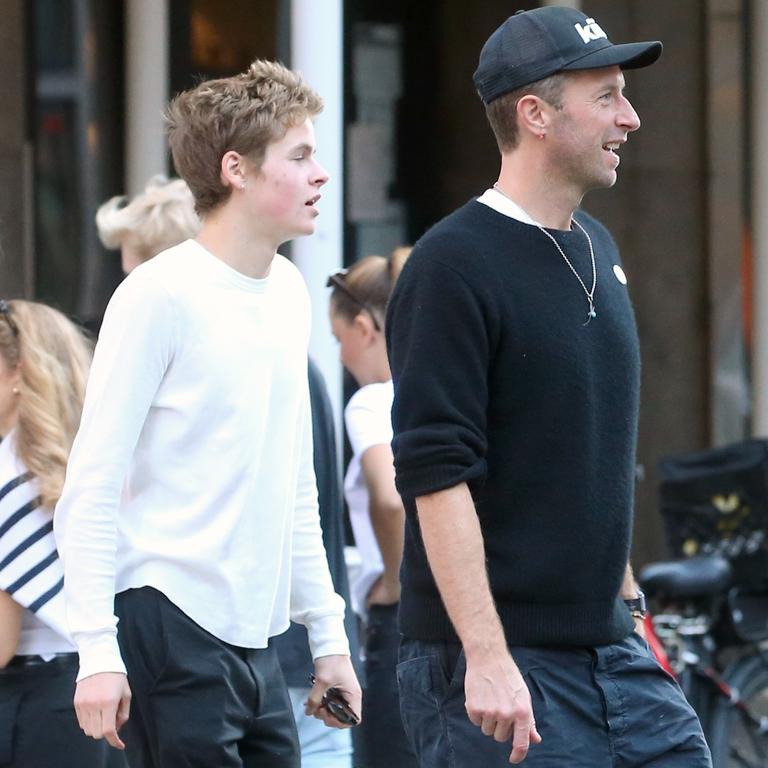 Coldplay singer Chris Martin was spotted with his lookalike son Moses, 18, in New York City. Picture: Splash/Backgrid