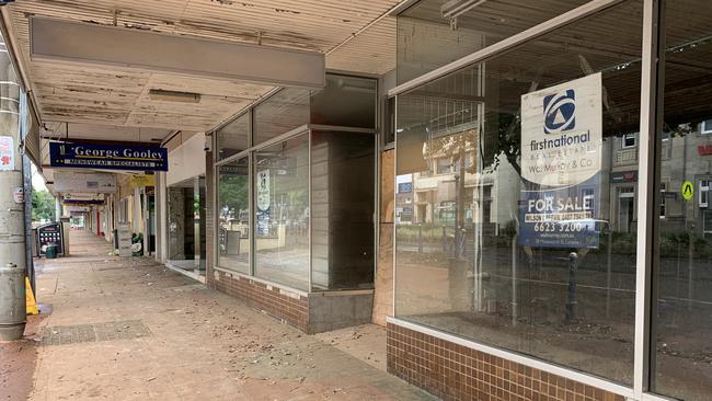 Lismore central business district, boarded up businesses, gutted shops. Picture: Cath Piltz.