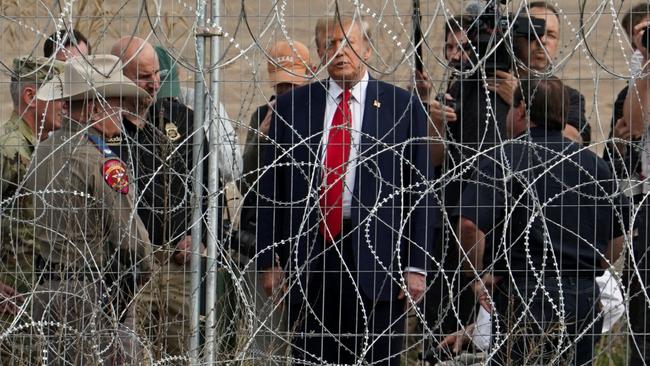 Donald Trump visits the US-Mexico border at Eagle Pass, Texas, as seen from Piedras Negras, Mexico in February. Picture: Reuters