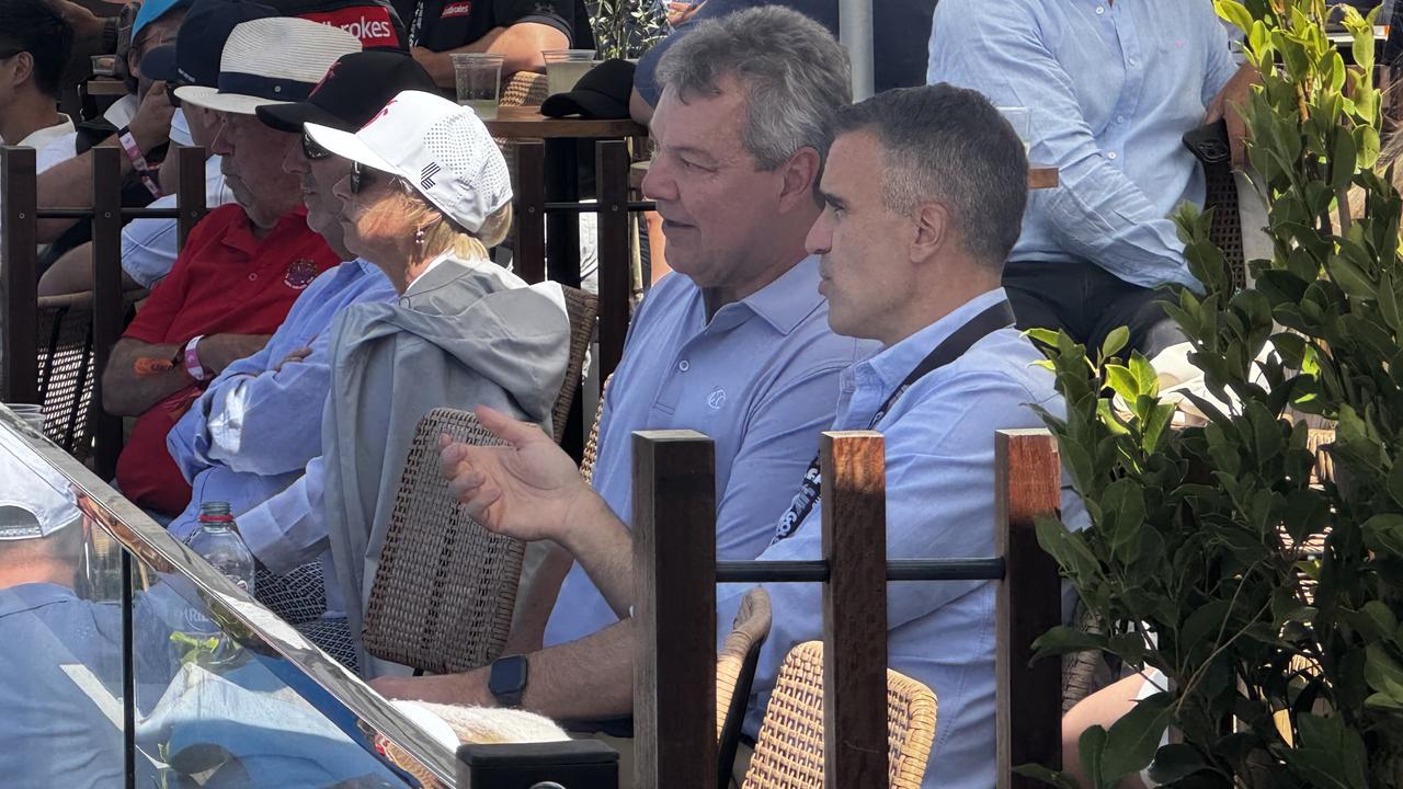 Mark Vassella Managing Director and chief executive officer of BlueScope Steel with Premier Peter Malinauskas at LIV Golf on Sunday, February 16. Picture: The Advertiser