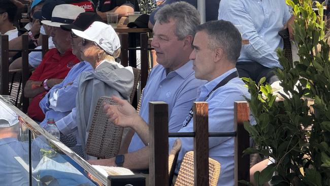 Mark Vassella Managing Director and chief executive officer of BlueScope Steel with Premier Peter Malinauskas at LIV Golf on Sunday, February 16. Picture: The Advertiser