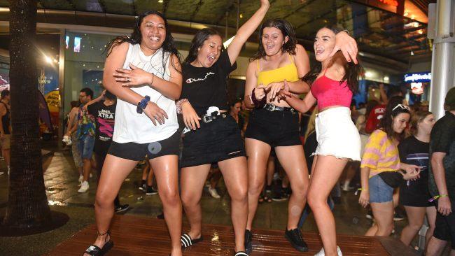 Jade Te Rangi, Skyla Herbig, Aimee Wass and Maddi Smit dance.Scoolies on the Gold Coast.Saturday November 17, 2018. Picture: John Gass