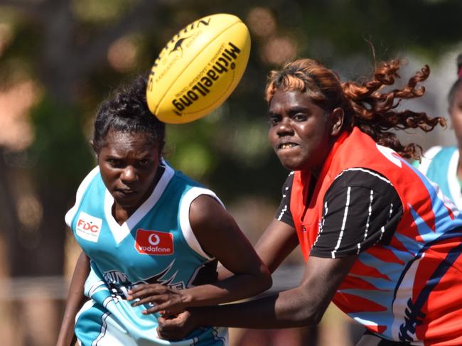 Wadeye women played in their first ever grand final. Photo: AFLNT Media