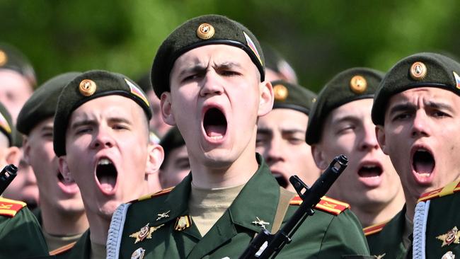 Russian servicemen march on Red Square. Picture: Kirill Kudryavtsev/AFP