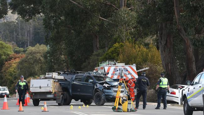 Two-vehicle crash on the Huon Highway between Huonville and Franklin. Picture: NIKKI DAVIS-JONES