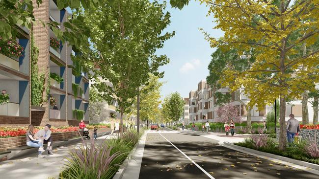 Artists render of the future of St Marys under a newly approved Penrith Council plan -  Visualisation of Kungala Street and the Green Spine Living Precinct  Picture: Supplied