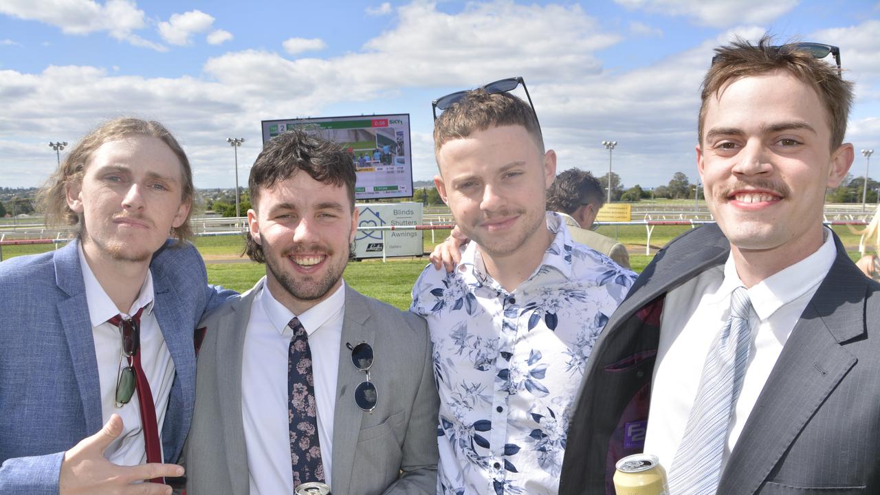 James Anderson, Michael Weldon, Hunter Lee and Harley Lawrie at the 2023 Audi Centre Toowoomba Weetwood race day at Clifford Park Racecourse.