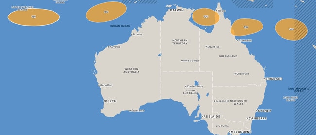 The Bureau of Meteorology's seven day tropical cyclone outlook shows five tropical lows with potential to form into cyclones.