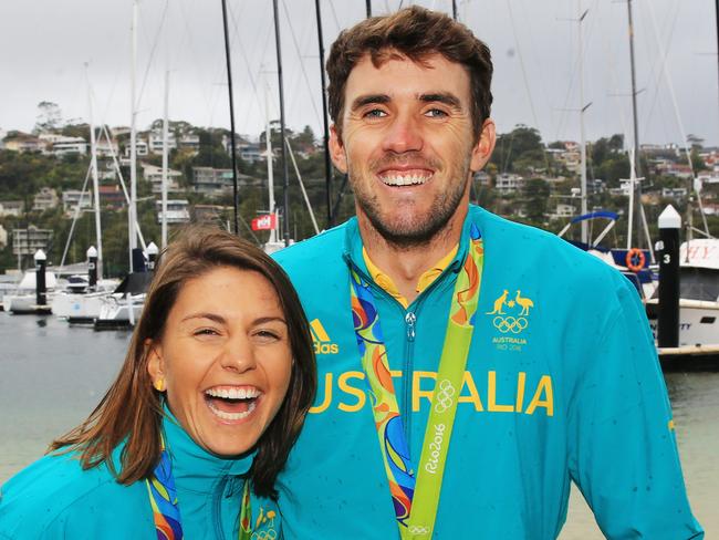 Silver medalists Jason Waterhouse & Lisa Darmanin     as the Australian Sailing team are welcomed back from Rio at Middle Harbour Yacht Club,  Sydney. pic Mark Evans