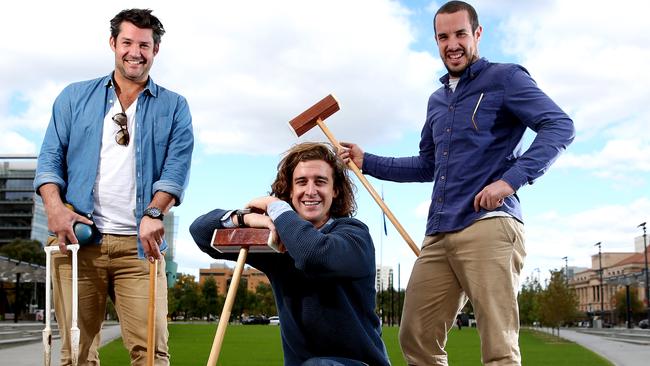 Royal Croquet Club directors Tom Skipper, Stuart Duckworth, pictured with former director Sam Weckert (right), have sought a five-year lease to host the event at Pinky Flat