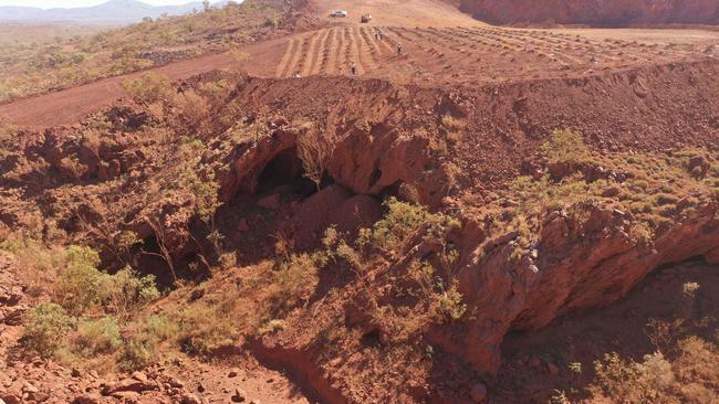 Juukan Gorge in Western Australia, where -- mining giant Rio Tinto has admitted damaging ancient Aboriginal rock shelters in the remote Pilbara region while blasting near the 46,000-year-old heritage site to expand an iron ore mine. Picture: PKKP Aboriginal Corporation/AFP