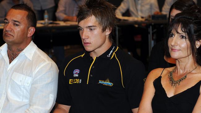 Dustin Martin with his father Shane and mother Kathy Knight at the 2009 draft.