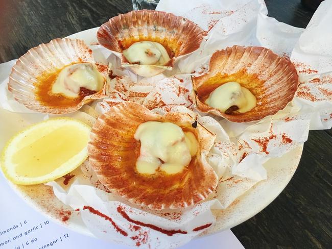 Herringbone's baked scallops with nori butter and nduja