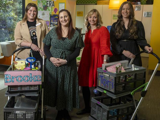 Brooke Bourgeois, Alanna Duffy, Becky Hall and Tori Julian are among the passionate educators teaching students at the Royal Children’s Hospital. Picture: Wayne Taylor