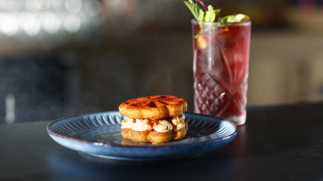 The Chips di Pimenton, paprika chips with goats cheese, whipped barramundi with sun dried tomatoes at Miguel's, a new tapas and wine bar on Williams Esplanade at Palm Cove. Picture: Brendan Radke