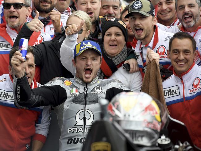 Miller celebrates with his team. Picture: AP