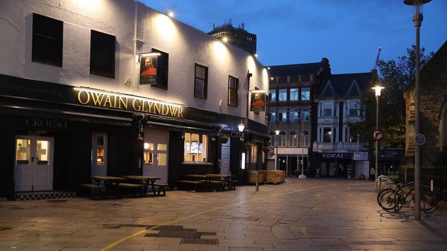 An empty street in the centre of Cardiff on October 23 as Wales goes into a two-week coronavirus lockdown. Picture: AFP