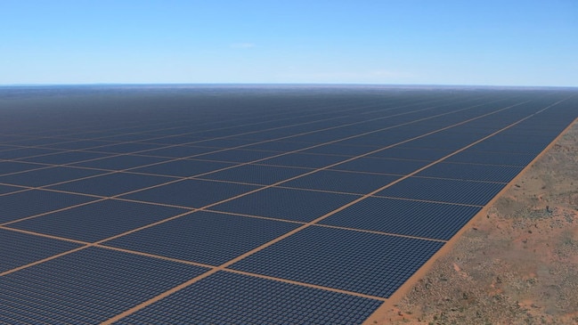 A rendering of what Sun Cable says the world’s largest solar farm will look like once built in the Northern Territory. Picture: Supplied/ Sun Cable