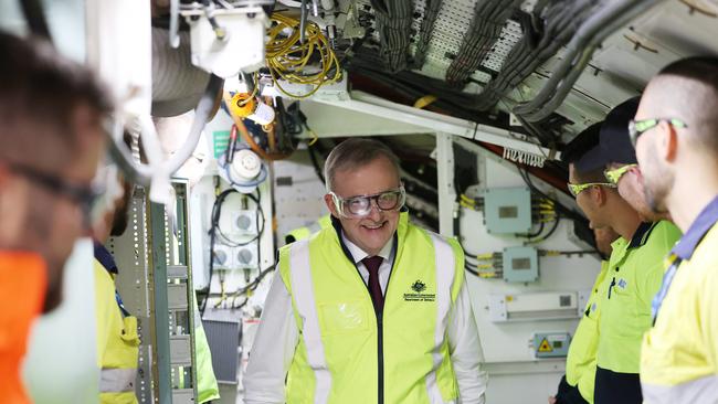 Anthony Albanese tours the Collins Class Submarine at the Osborne Naval Shipyard in Adelaide. NCA NewsWire / David Mariuz