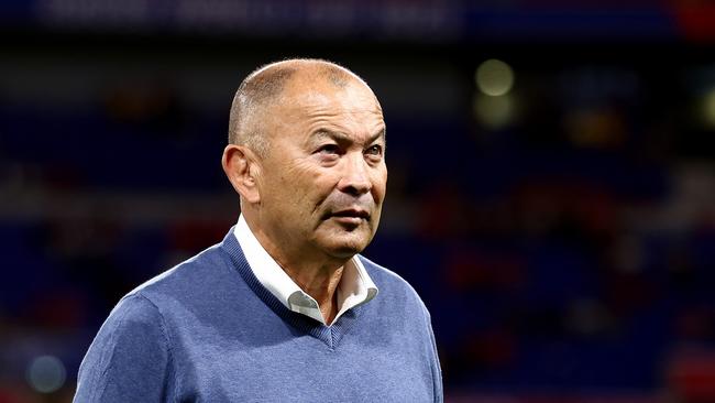 LYON, FRANCE - SEPTEMBER 24: Eddie Jones, Head Coach of Australia, looks on prior to the Rugby World Cup France 2023 match between Wales and Australia at Parc Olympique on September 24, 2023 in Lyon, France. (Photo by Chris Hyde/Getty Images)