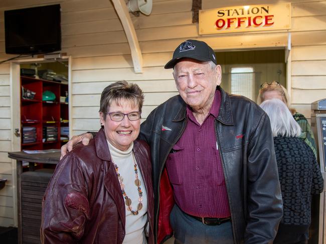 DownsSteam president Ros Scotney with Clive Berghofer before the inaugural trip for the restored "Pride of Toowoomba" steam train from Drayton to Wyreema. Saturday May 18th, 2024 Picture: Bev Lacey