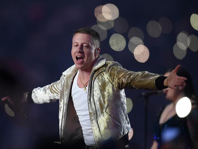 US artist Macklemore performs during the NRL grand final. Picture: AAP