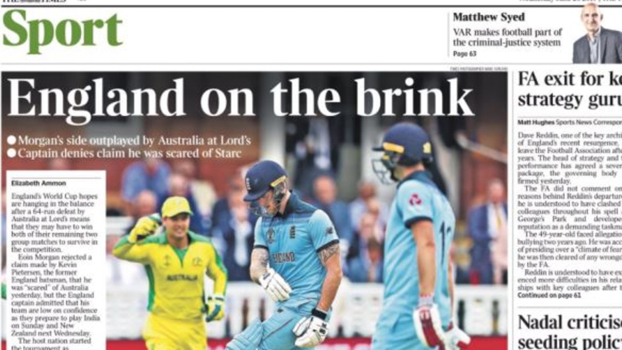 The Times ran with a back page headline “England on the brink”