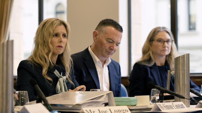 The Australian Securities &amp; Investments Commission (L-R) members Simone Constant, Alan Kirkland and Kate O’Rouke in Sydney for a Parliamentary hearing. Picture: Jane Dempster