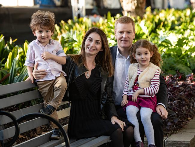 Moving from Ireland, to Perth across to Sydney Mr Stapleton said his family are “supportive and excited”. Pictured is Mark, wife Diana and children Russell (3) and Elana (4). Picture: Julian Andrews