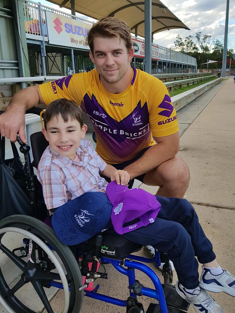 Angus Hopkins was invited to Melbourne Storm's training session ahead of Magic Round by forward Christian Welch.