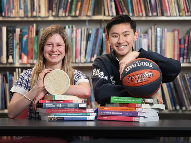 VCE students Yasmine Gousas and Winton Lou from Maribyrnong College. Picture: David Caird