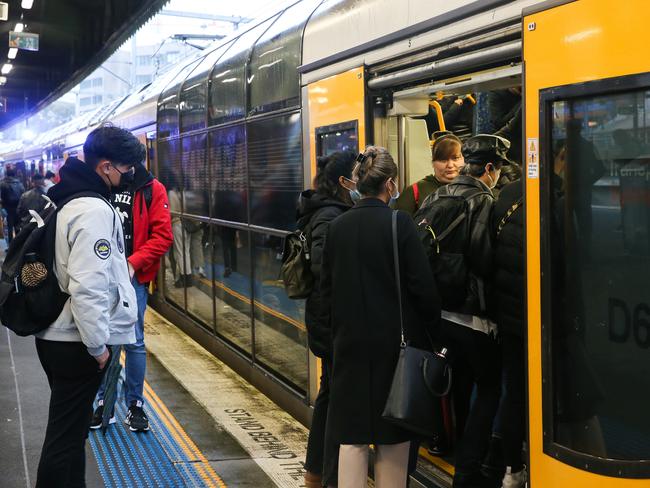 Morning commuters as industrial action once again affects the trains leaving many passengers standing on the platform unable to fit on the train forced to wait for a later train. Picture: NCA NewsWire / Gaye Gerard