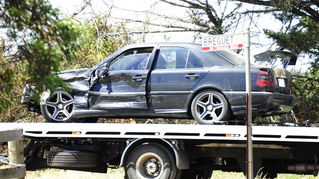 A vehicle damaged during a police operation in Lara. Picture: Alan Barber