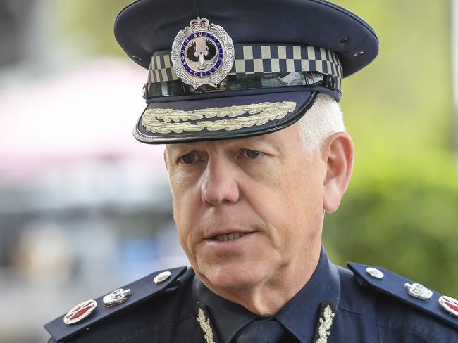 Wednesday SEPTEMBER 20 2023Police Commissioner Grant Stevens at a press conference outside 5AA building.Picture:  Roy VanDerVegt