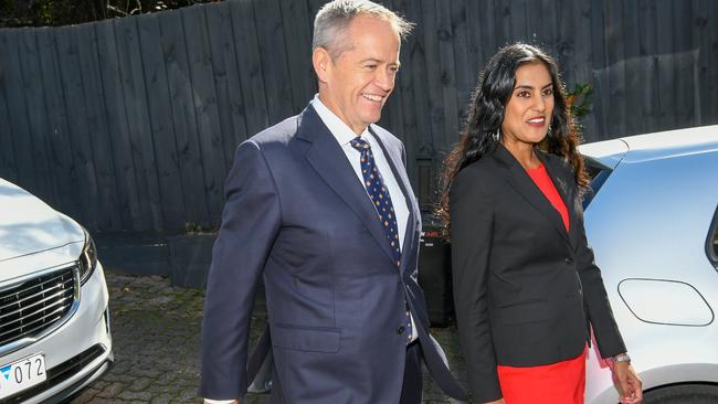 Opposition Leader Bill Shorten and Labor Candidate for Deakin Shireen Morris. Picture: Vince Caligiuri