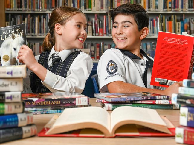 ADELAIDE, AUSTRALIA - NewsWire Photos May 16, 2023:Pulteney Year 4 students Ava Mabikafola and Tom Karagiannis, both 9 years old. The Progress in International Reading Literacy Study results have been released. Picture: NCA NewsWire / Naomi Jellicoe