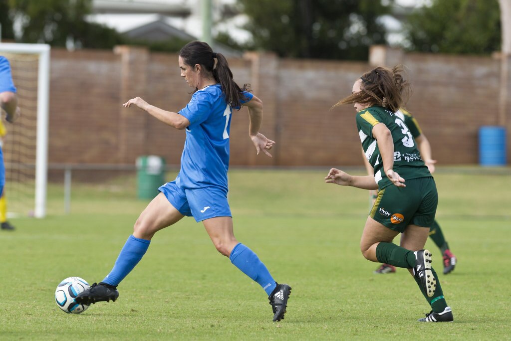 Louise Rolfe of South West Queensland Thunder against Western Pride in NPLW Queensland round three football at Clive Berghofer Stadium, Saturday, March 2, 2019. Picture: Kevin Farmer