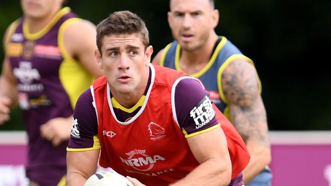 Brisbane Broncos player Andrew McCullough is seen during training in Brisbane, Thursday, March 15, 2018. The Broncos will clash with the Cowboys at Suncorp Stadium on Friday. (AAP Image/Dan Peled) NO ARCHIVING