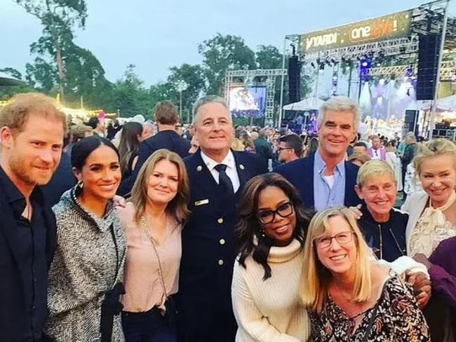 Prince Harry and Meghan Markle with celebrity friends, Oprah Winfrey, Ellen DeGeneres, and Portia De Rossi. Picture: Instagram